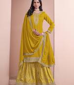 Yellow embroidery art silk sharara