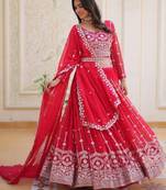 red Designer lehenga choli with dupatta 