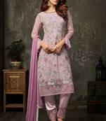 Pink zari embroidery and dimond work georgette straight pant- full stitched
