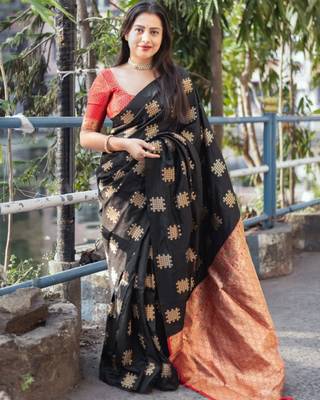 Black silk blend saree with blouse 1