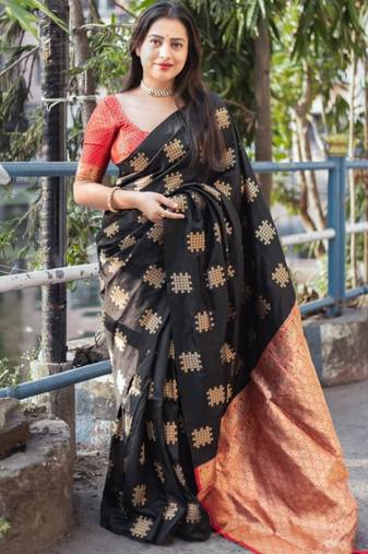 Black silk blend saree with blouse