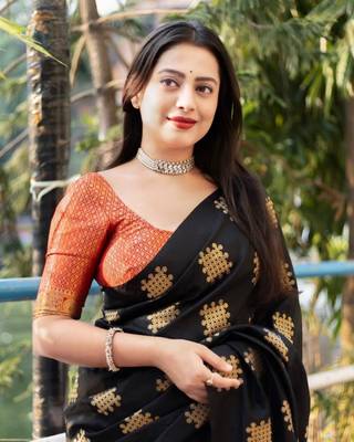 Black silk blend saree with blouse 3