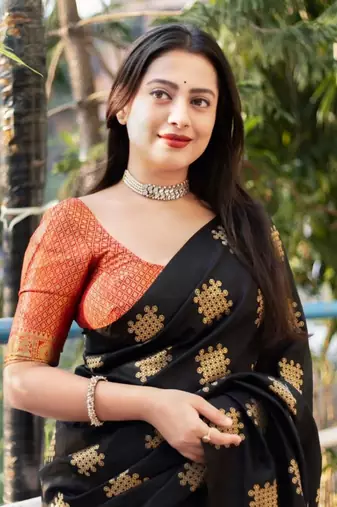 Black silk blend saree with blouse