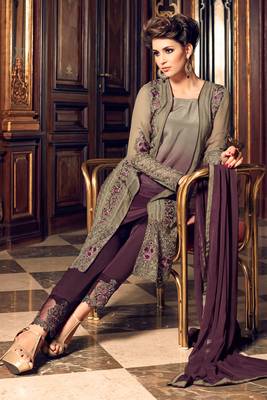 Multicolor zari embroidery and dimond work georgette straight pant- full stitched 2