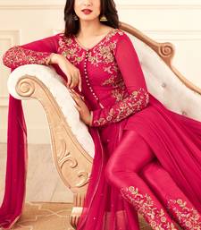Dark pink zari embroidery and dimond work georgette anarakil pant- full stitched