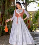 Gotta patti gown with attached jacket and handbag