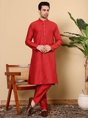 red straight viscose silk kurta 1