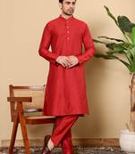 red straight viscose silk kurta