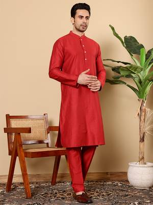 red straight viscose silk kurta 2