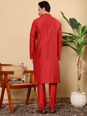 red straight viscose silk kurta 3