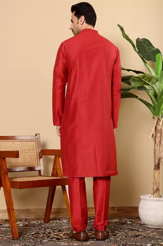 red straight viscose silk kurta