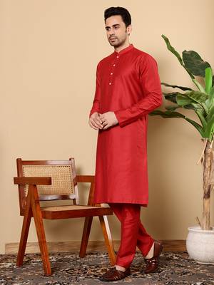 red straight viscose silk kurta 4