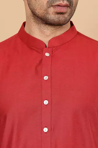 red straight viscose silk kurta