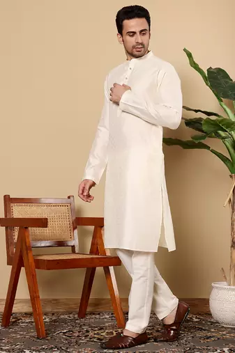 off-white straight viscose silk textured effect kurta