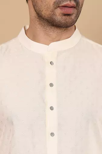 off-white straight viscose silk textured effect kurta