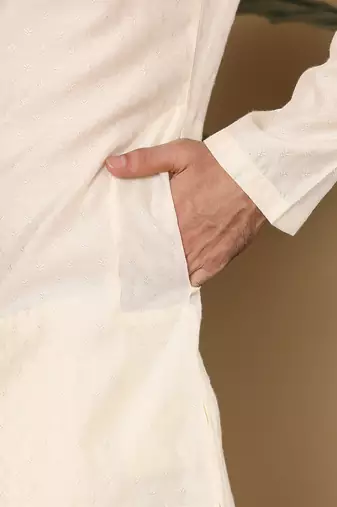 off-white straight viscose silk textured effect kurta