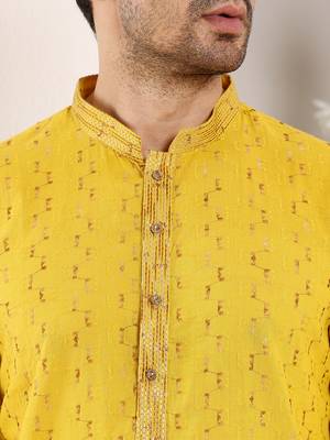 Yellow thread embroidery kurta straight cotton kurta 4