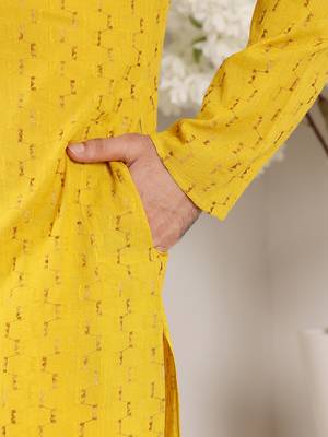 Yellow thread embroidery kurta straight cotton kurta 5