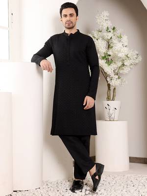 Balck rayon silk chikankari straight kurta 1