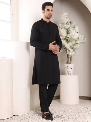 Balck rayon silk chikankari straight kurta 2