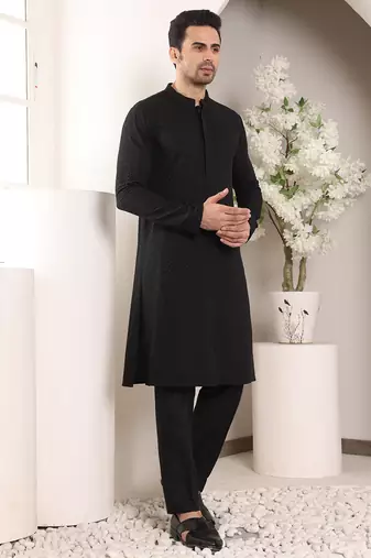 Balck rayon silk chikankari straight kurta