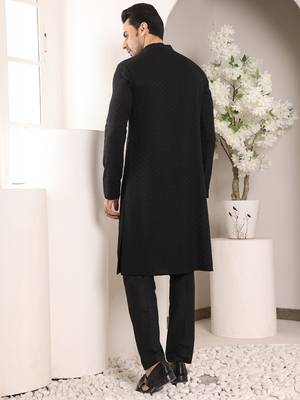 Balck rayon silk chikankari straight kurta 3