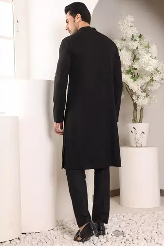 Balck rayon silk chikankari straight kurta