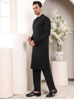 Balck rayon silk chikankari straight kurta 4