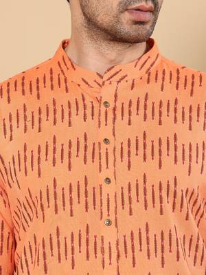 orange straight cotton printed kurta 3