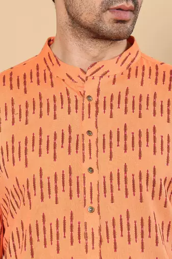 orange straight cotton printed kurta