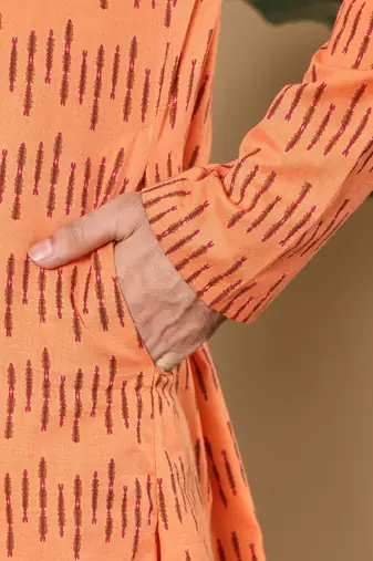 orange straight cotton printed kurta