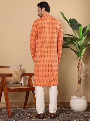 orange straight cotton printed kurta 5