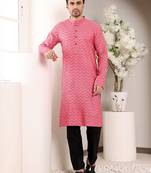 pink straight cotton printed kurta