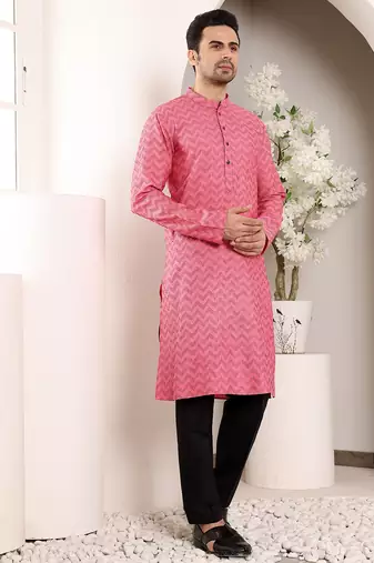 pink straight cotton printed kurta