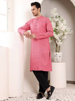 pink straight cotton printed kurta 4