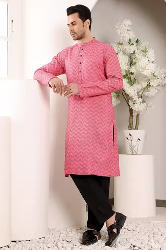 pink straight cotton printed kurta