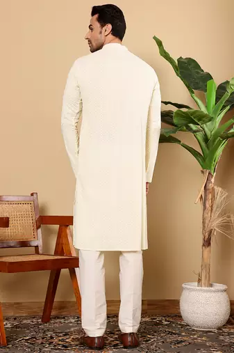 White rayon silk straight chikankari kurta