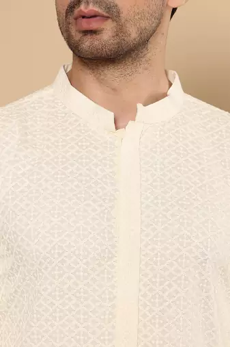 White rayon silk straight chikankari kurta