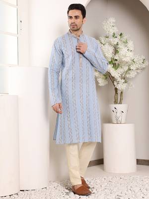 Blue printed straight cotton kurta 1