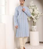 Blue printed straight cotton kurta