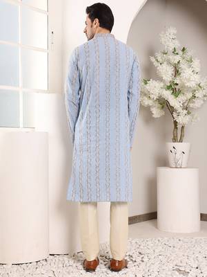 Blue printed straight cotton kurta 4