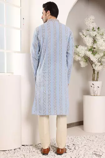 Blue printed straight cotton kurta