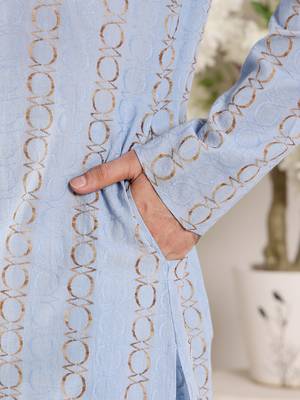 Blue printed straight cotton kurta 5