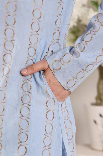 Blue printed straight cotton kurta