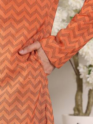 Orange ikkat print straight cotton kurta 5