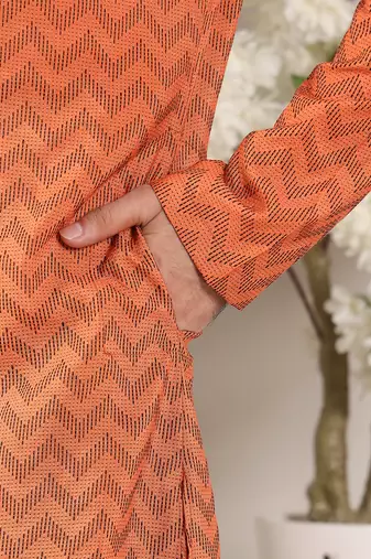 Orange ikkat print straight cotton kurta