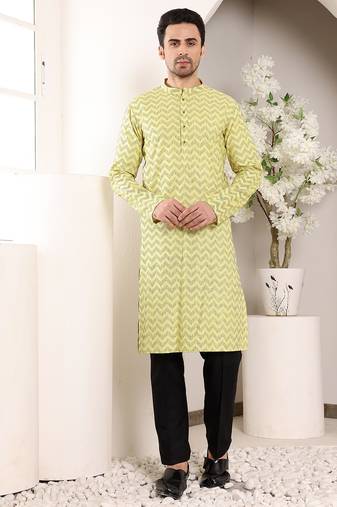 Yellow embroidery kurta straight cotton kurta