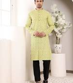 Yellow embroidery kurta straight cotton kurta