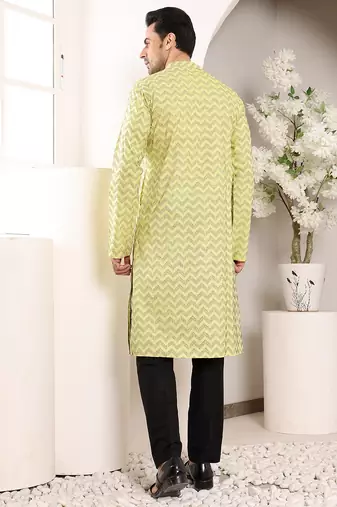 Yellow embroidery kurta straight cotton kurta