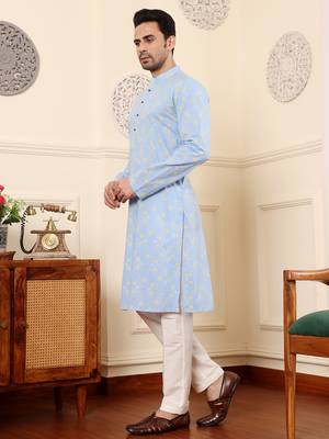 Blue printed straight cotton kurta 2